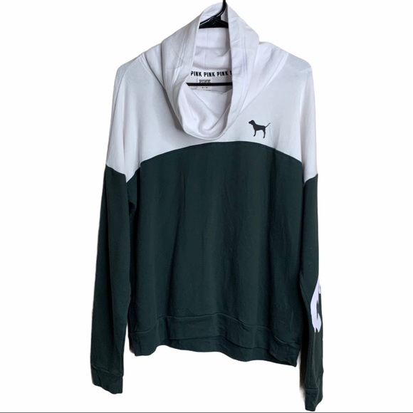 PINK Victoria's Secret Sweaters - PINK cowl neck sweatshirt green white